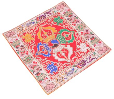 Doppellagige Religiöse Klangschalenmatte für Buddha Schale, Rot | Brocade Silk Cloth, Schlichtes Design, Leicht und Kompakt, Tragbar und Leicht zu Verstauen