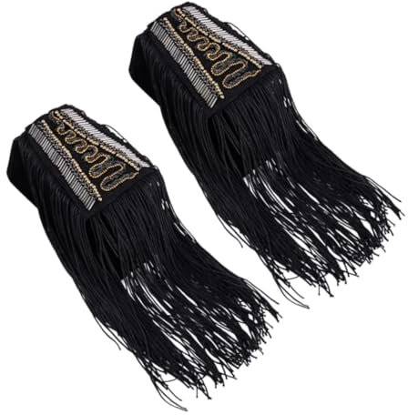 PACKOVE Épaulettes à Pompon Décoratives Noir Avec Perles Pour Homme Et Femme Faciles à Fixer Avec Deux Attaches De Sécurité