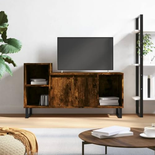 THOYTOUI TV-Schrank, TV Aufsatz Fernseher Tisch TV Tisch Fernseher Schrank Mit Stauraum Geeignet für Wohnstube Schlafzimmer Küche Räuchereiche 100 x 35 x 55 cm Holzwerkstoff