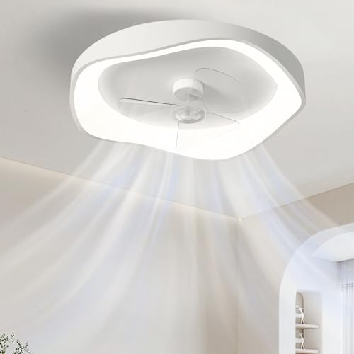 Deckenventilator mit Beleuchtung, Deckenlampe mit Ventilator, LED Leise Deckenleuchte mit Ventilator, 3 Farben Stufenloses Dimmen, 6-Gang-Einstellung, Timer, für Schlafzimmer Wohnzimmer Esszimme-40cm