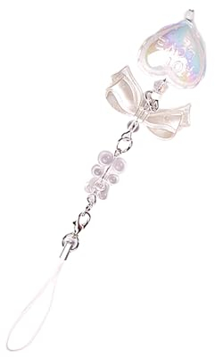 yanwuwa Schlüsselanhänger mit Liebesherz, Handarbeit, Herz-Perlen, Handy-Anhänger, schöne Schleife, Anti-Verlust-Kette, niedlicher rosa Schleife, Handyanhänger