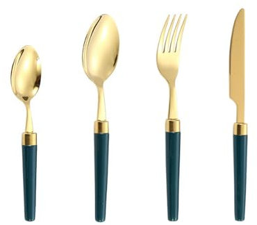 Set De Couvert 4 Pièces De Couverts En Acier Inoxydable Vert Or Poignée En Céramique Couverts Et Cuillère Ménage Steak Couverts Vert Or