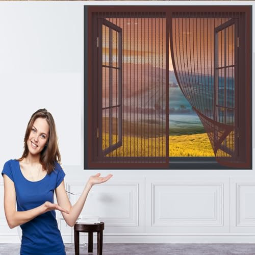 Insektenschutztür Fliegenschutz 152 x 104 cm Insektenschutzgitter Kein Stanzen Erforderlich Easy Install Magnetvorhang für Balkontür Terrassentür, Braun
