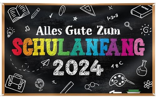 BETESSIN Einschulung 2025 Deko Schwarz - Alles Gute Zum Schulanfang Banner im Tafelstil - Hängende Dekoration für Schulanfang Junge und Mädchen, Schuleinführung, Einschulungsfeiern uvm. (180x110cm)