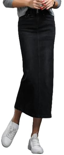 MONDSKL Gonna di Jeans Lunghe Denim Gonna Nera Vintage Estiva-Nero-XL