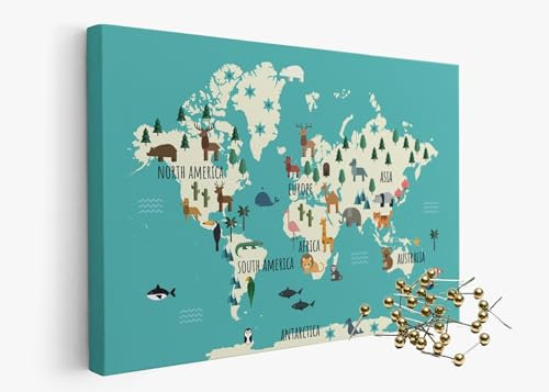 framed concept | Weltkarte mit Pinnnadeln | Handgefertigte Wanddekoration mit 50 goldenen Pins | Einzigartige Geschenkidee