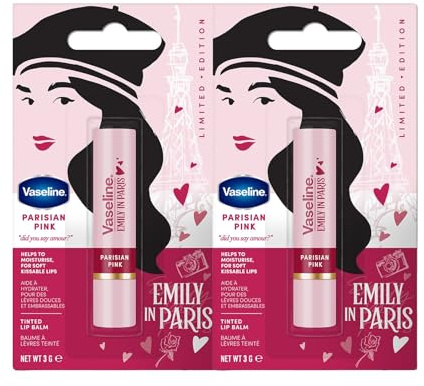 Vaseline x Emily in Paris Parisian Pink | Fuktgivande läppbalsam | Begränsad utgåva | (2-pack parisisk rosa)