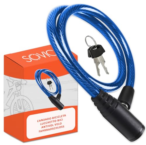 Candado bicicleta cable de Acero resistente 60 cm cierre avanzado con llave seguro robusto practico facil guardar candado bici candado bicicleta antirrobo cadena bicicleta antirrobo azul