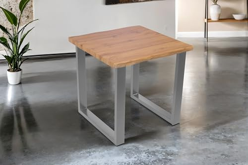 SAM Esstisch Josy | 80 x 80 cm | Holz Wildeiche-Optik | U-Gestell Metall Silber | 40 mm Tischplatte mit Baumkante | Tisch für Esszimmer & Küche