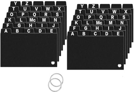 Huudngeje 62 Stück Schwarze Karteikartenteiler 3x5, Alphabetische Karteikartenteiler mit Registern und Ringförmigem Karteikarten-Organizer, Einfache Installation