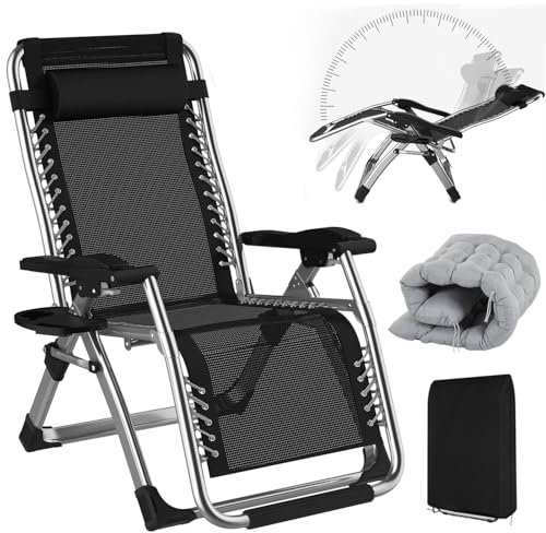 BYYBOU Chaise Longue Jardin Exterieur Pliante - Fauteuil Relax Jardin Exterieur avec Coussin et Housse - Transat Aluminium Pliable Confortable et Design pour Terrasse Plage ou Piscine - Gris-65cm