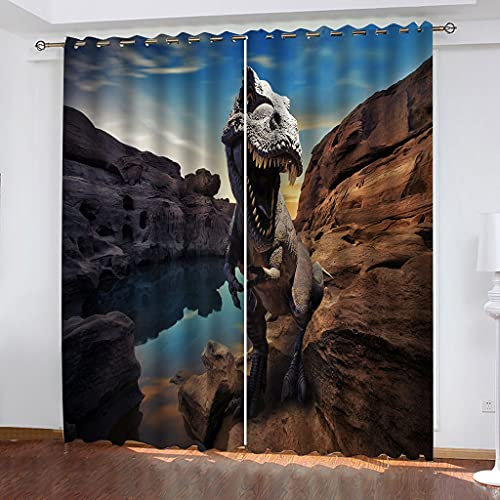 MAYNUO Blickdichte Vorhänge Mit Motiv 3D Seefelsen, Tiere, Dinosaurier Kinder Gardinen Ösen Gardine Thermo 280x160 cm Schlafzimmer Kinderzimmer Vorhange Dekoratives Muster, Verdunklungsvorhänge