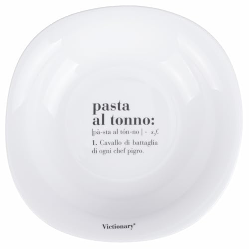 Set of 6 Square Deep Plate 23 x 23 cm in Opal Glass, Victionary Pasta with Tuna