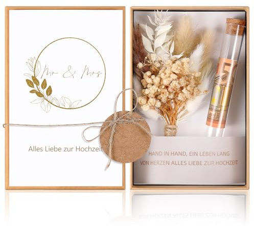 Hestya Hochzeitsgeschenke für Brautpaar Geldgeschenk Hochzeit, Mr & Mrs | Hochzeit Geld Geschenk Verpackung mit Hochzeitskarte, Geschenkbox, Trockenblumen und Kunststoff Reagenzglas