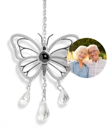 Personalised Butterfly Suncatcher with Picture Inside Ornament for Window Car Hanging Home Décor Custom Photo Sun Catcher with Prism Crystal Rainbow Maker for Ceiling Indoor Decoration Memorial Gifts