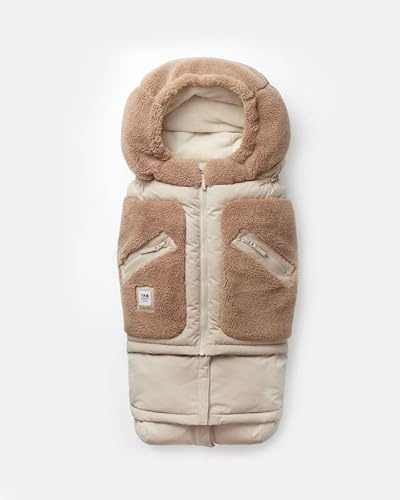 7AM Enfant Stroller & Carseat Footmuff - Adjustable Winter Car Seat & Stroller Zipper Blanket for Boy & Girl, Multi Purpose Fleece Lined Warm Hooded Sleeping Bag for Baby (Oat, Applique Cacao)