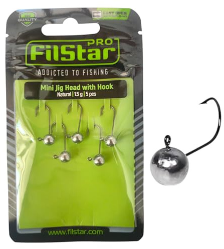 PRO FILSTAR 5 STK Jigköpfe Set 1,5g mit Angelhaken N6 - Gummifische Jigkopf | Jig Köpfe Haken - Gummifisch Jighaken - Jig Head - Fishing Hooks - Jighead Sport Set - Angelzubehör - Angeln Zubehör