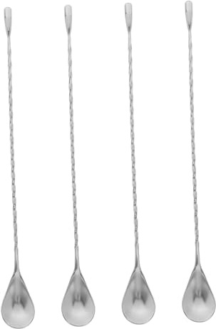 ULTECHNOVO 4piezas Cuchara De Cóctel De Acero Inoxidable Agitador para Mezclar Bebidas Mango para Vasos Accesorios Esenciales para Bar Plata para Fiestas
