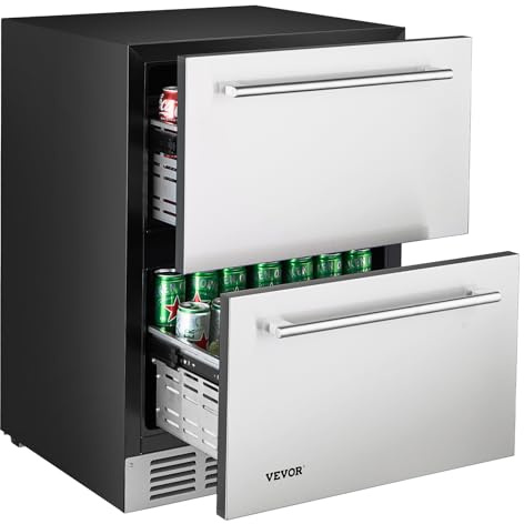 VEVOR Under Counter Drawer Refrigerator, 24 In Stainless Steel Fridge with Temperature Control, Dual Drawer Refrigerator with Powerful Compressor & LED Display, for Home, Office, and Commercial Use
