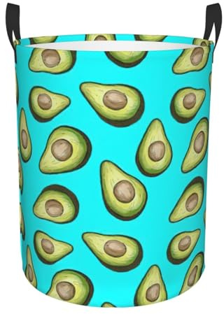 Cesto con stampa di avocado con frutta tropicale fresca e manici circolari per un facile spostamento, cesto per vestiti sporchi personalizzato per riporre facilmente