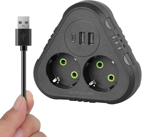 Nzkeuf Enchufe Doble 5 en 1, Enchufe USB con 2 Tomas de CA 2 USB y 1 Tipo C, 2500 W Ladron Enchufes 10 A Enchufes Multiple Pared para Oficina, Dormitorio, Compatible con Teléfono