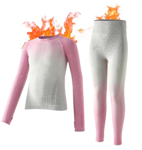 pMMq Girls Thermal Underwear Set for Kids Long Johns, Base Layer Kids Long Underwear Pink