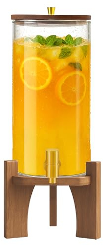 VERSSURE Glass Drink Dispenser,1.5 Gallon Beverage Dispenser with Stand,Lemonade Dispenser with Stainless Steel Faucet,Drink Dispensers for Parties, Bars and Home (Round Stand)