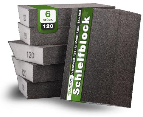 ToolSpace 6 Stück Schleifschwämme Set 120 Körnung 6X Anschliff Schleifpads Waschbar Wiederverwendbar Schleifklotz Schmirgelpapier Polieren Materialien Metall Stahl Holz Lack Nass 100x68x25mm
