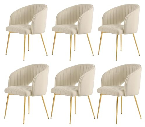 SUPPNEED Samt Esszimmerstühle 6er Set, esstisch stühle, Polsterstühle mit Armlehne, Gebogener Rückenlehne, Gold Beine, Küchenstühle, Sessel für Wohnzimmer, Schlafzimmer, Büro (6, Weiß)