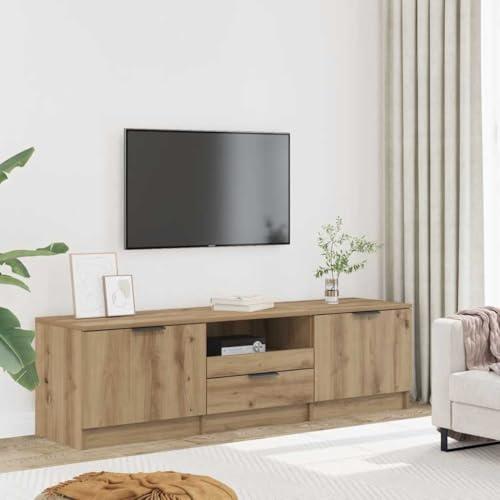 Fangmaliuyun TV-Schrank Artisan-Eiche 140x35x40 cm Holzwerkstoff, Modernes Design mit 3 Schubladen, Kabel-Management, Robust & Langlebig, TV-Lowboard für Wohnzimmer Schlafzimmer Flur