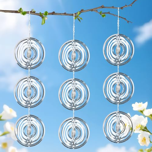 LEIMEND 3 Stück Reflektierende Vogelabwehr Windspiel Runde | Runde Vogelabwehr Windspiele Reflektierende 3d Edelstahl Windspiele Gegen Tauben Spatzen Vögel für Balkon Garten Teich
