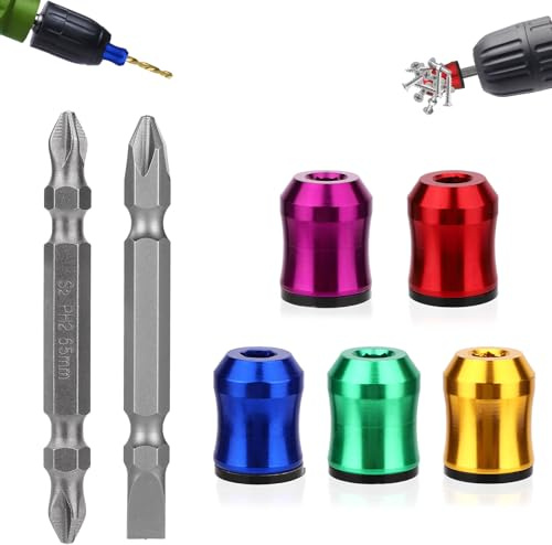 5pcs Strong Magnetic Screw Rings, Magnetic Screw Rings with Double-Ended Screwdriver Bit & Slotted Phillips Screwdriver Drill Bit Holder for Woodworking Maintenance Household Repairs
