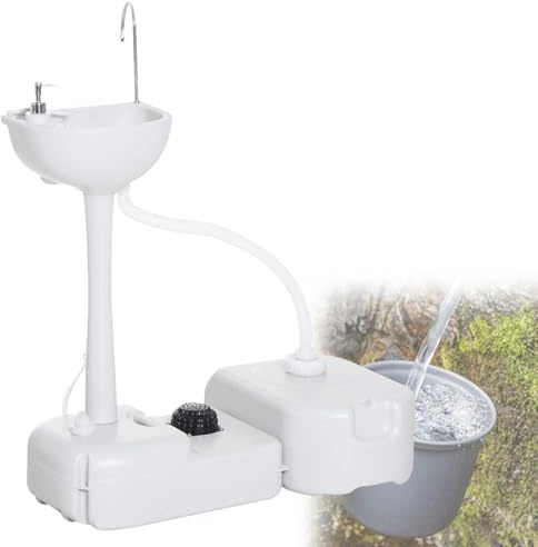 DPLWJPP Autarkes Waschbecken Camping mit Fußpumpe Mobiles Spülbecken mit Rädern Handtuchhalter Seifenspender Campingwaschbecken mit 17L Wassertank für Outdoor,Reisen