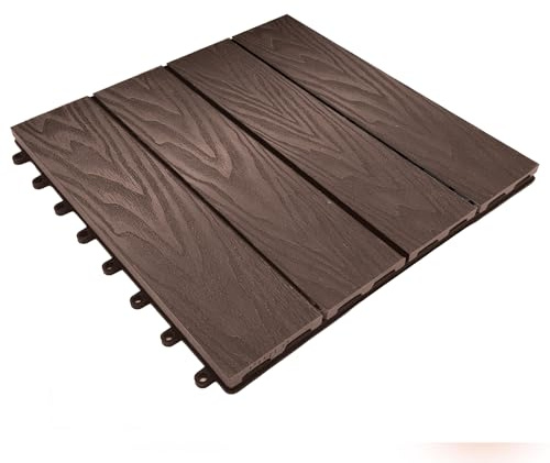 Floordirekt WPC Fliesen 30x30 cm, 1m² = 11 Terrassenfliesen, Klickfliesen, Balkonfliesen in Holzoptik - Bodenbelag für Balkon & Terrasse - wetterfest mit Drainagefunktion | Noble | Braun