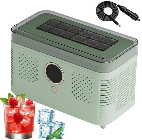 Macchina for il ghiaccio da bancone, Mini macchina for cubetti di ghiaccio,Produzione rapida di ghiaccio a doppia alimentazione,Compatibilità con auto 12V,12/16 cubetti in 15-20 minuti(Green,16 Cubes)