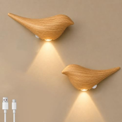 SERBASIC 2-Pack Motion Sensor Night Light Indoor,Rechargeable Wireless LED Wall Lights,Magnetic Bird Wall Lamp Sconce,Warm Glow Battery Operated Lights for Bedroom,Kids Nursery,Stairs,Landing