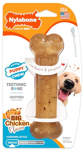 Nylabone, Welpen-Kauknochen , flexibler Welpen-Kauknochen für junge Hunde, Hühnergeschmack, mittel , geeignet für Welpen bis 16 kg