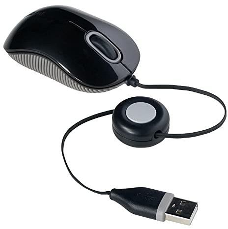 Targus Compact Mouse with Blue Trace Technology for Tracking and Retractable 2.5-Foot USB Cord, Adjustable Cord Mouse Supports Windows, Mac, and Netbooks, Black/Gray (AMU75US)