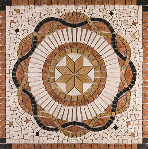Rosone Rosoni Mosaico in marmo, per interno ed esterni, Aurora rosso, cm.66x66