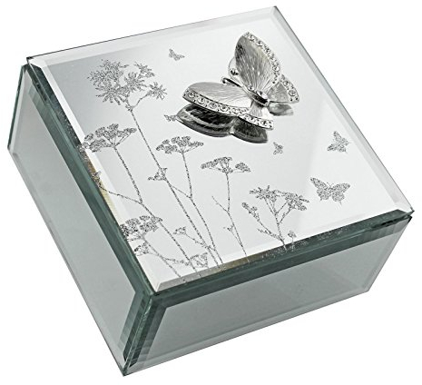 Juliana HE555JB Hestia Butterfly and Flowers Glass Jewellery Box