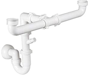 Siphon Waschbecken platzsparend 2 Wege PP weiß [60 m² MASCHENGEWEBE]