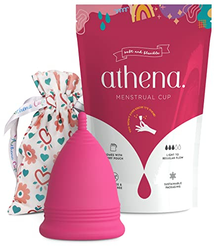Coppetta Mestruale Athena Cup - Coppetta per Mestruazioni Ideale per Flusso Leggero e Regolare - Custodia Inclusa - Taglia 1, Rosa Tinta Unita - Alternativa Naturale ad Assorbenti e Tamponi