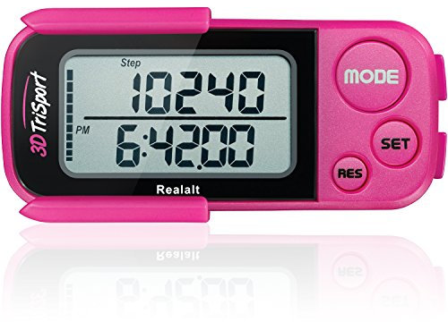 Realalt 3DTriSport Walking 3D Pedometer with Clip and Strap, Free eBook | 30 Days Memory, Accurate Step Counter, Walking Distance Miles/Km, Calorie Counter, Daily Target Monitor, Exercise Time