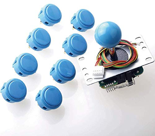 Sanwa JLF-TP-8YT Joystick + Sanwa 8 pcs OBSF-30 Push Button Bundle Kit Color : Light Blue - for Arcade Game 4 & 8 Way Adjustable, Video Game Joystick