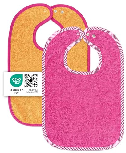 Wörner Baby Lätzchen 2er Set - 2x Kinderlätzchen mit Druckknopf / 100% Baumwolle, OEKO-TEX® Standard 100, größenverstellbar, sehr saugfähig - Pink Orange