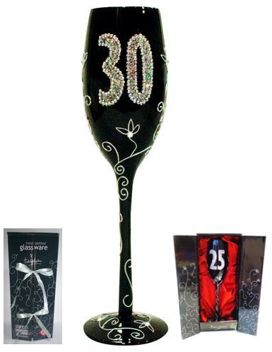 Framan Copa Cava (CHAMPÁN) para Regalo Original DE CUMPLEAÑOS, con LOS NÚMEROS DE Las Edades Grabados (30 AÑOS Negra)