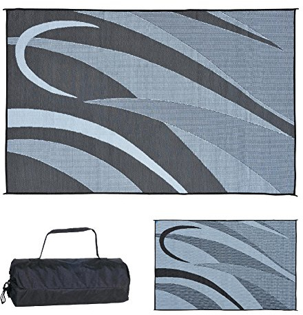 Stylish Camping GA1 Reversible Graphic Patio Mat-8' x 12', Black/Silver