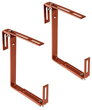 Xclou Window Box Brackets in Terra Cotta - Flower Box Holder for Mounting on Balconies, Windowsills, or Fences - 2-Fold Adjustable Balcony Brackets