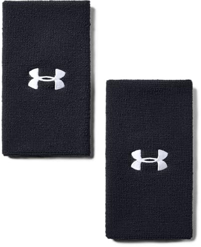 Under Armour Unisex-Adult 6-inch Performance Wristband 2-Pack , Black (001)/White , One Size Fits All