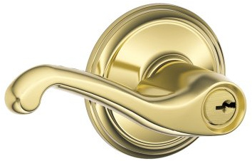 Schlage F51A FLA 605 Flair Lever Keyed Entry Lock, Bright Brass